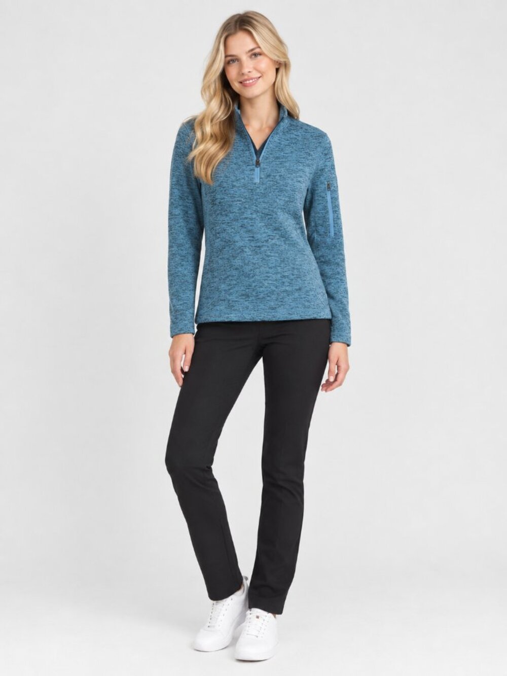 2/$30 Lands' End Sweater Fleece Quarter Zip Pullover Teal Heather XS #A4814